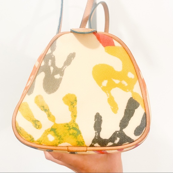 Dooney & Bourke Vintage Y2K Rainbow Handprint Round Barrel Shoulder Bag 2000s - Picture 7 of 14